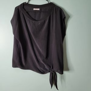 Sjobeck Malibu Lagenlook Minimalist Tie Hip Black Flowy Drape Top Size L